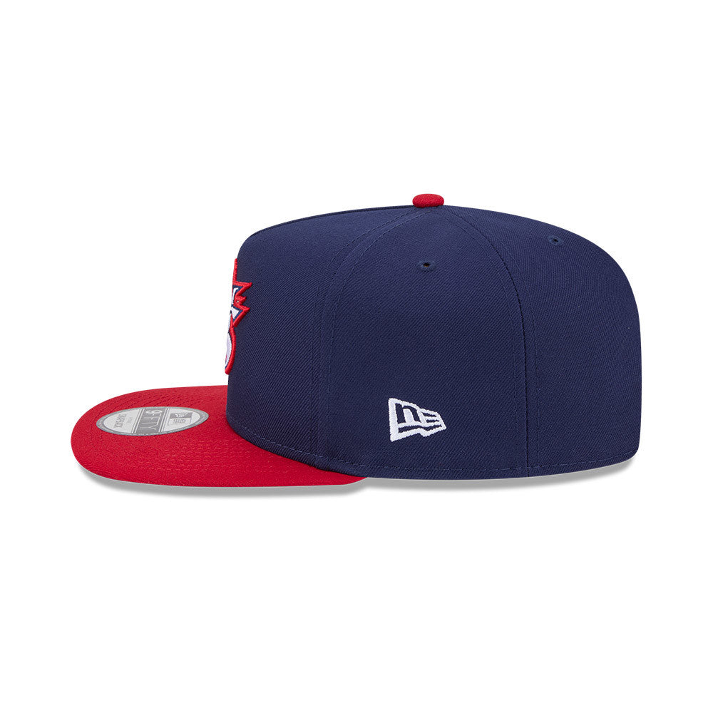 USA New Era WBC World Baseball Classic 9FIFTY 950 Snapback A-Frame Cap Hat Navy Blue Crown Red Visor Team Color Logo USA Flag Side Patch