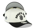 San Diego Padres New Era MLB 9FORTY 940 Adjustable A-Frame Cap Hat Cream Crown Black Visor Black Script/Text Logo South Bay Pier Side Patch Gray UV