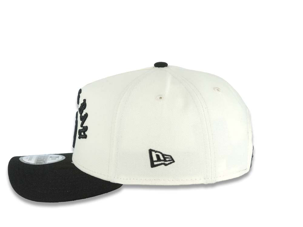 San Diego Padres New Era MLB 9FORTY 940 Adjustable A-Frame Cap Hat Cream Crown Black Visor Black Script/Text Logo South Bay Pier Side Patch Gray UV
