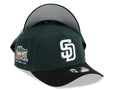 (Corduroy Crown) San Diego Padres New Era MLB 9FORTY 940 Adjustable A-Frame Cap Hat Dark Green Crown Black Visor White Logo Petcopark Stadium Side Patch