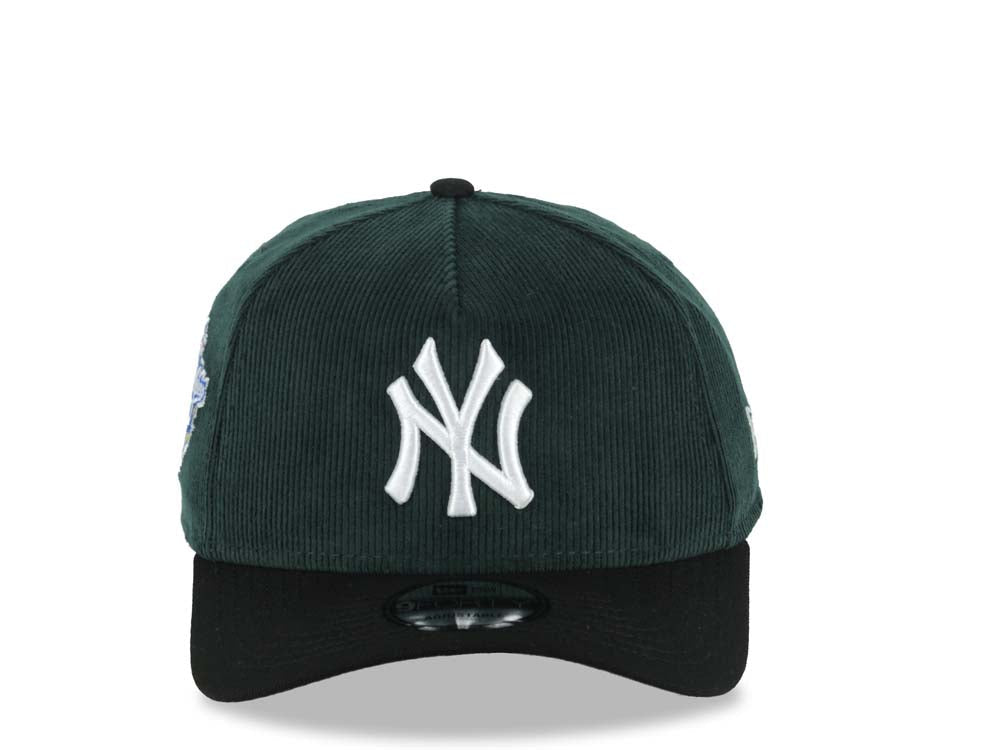 (Corduroy Crown) New York Yankees New Era MLB 9FORTY 940 Adjustable A-Frame Cap Hat Dark Green Crown Black Visor White Logo 1998 World Series Side Patch