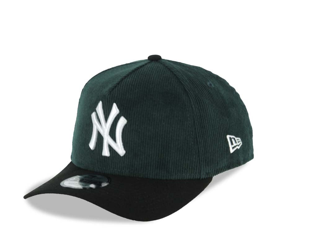 (Corduroy Crown) New York Yankees New Era MLB 9FORTY 940 Adjustable A-Frame Cap Hat Dark Green Crown Black Visor White Logo 1998 World Series Side Patch