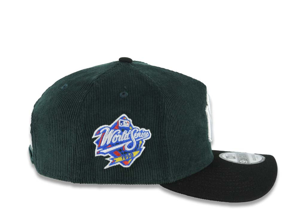 (Corduroy Crown) New York Yankees New Era MLB 9FORTY 940 Adjustable A-Frame Cap Hat Dark Green Crown Black Visor White Logo 1998 World Series Side Patch