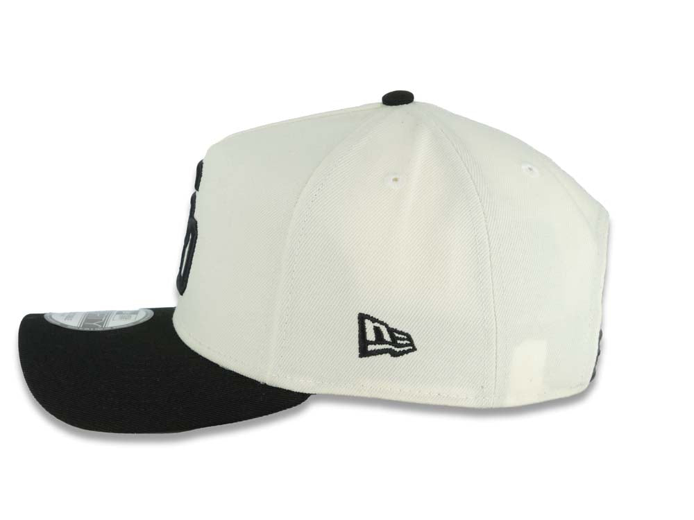 San Diego Padres New Era MLB 9FORTY 940 Adjustable A-Frame Cap Hat Cream Crown Black Visor Black Cooperstown Logo 10 Years Petco Park Side Patch