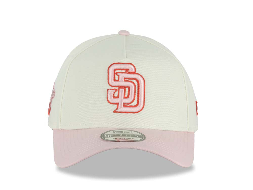 San Diego Padres New Era MLB 9FORTY 940 Adjustable A-Frame Cap Hat Cream Crown Pink Visor Pink /Red Logo 1998 World Series Side Patch
