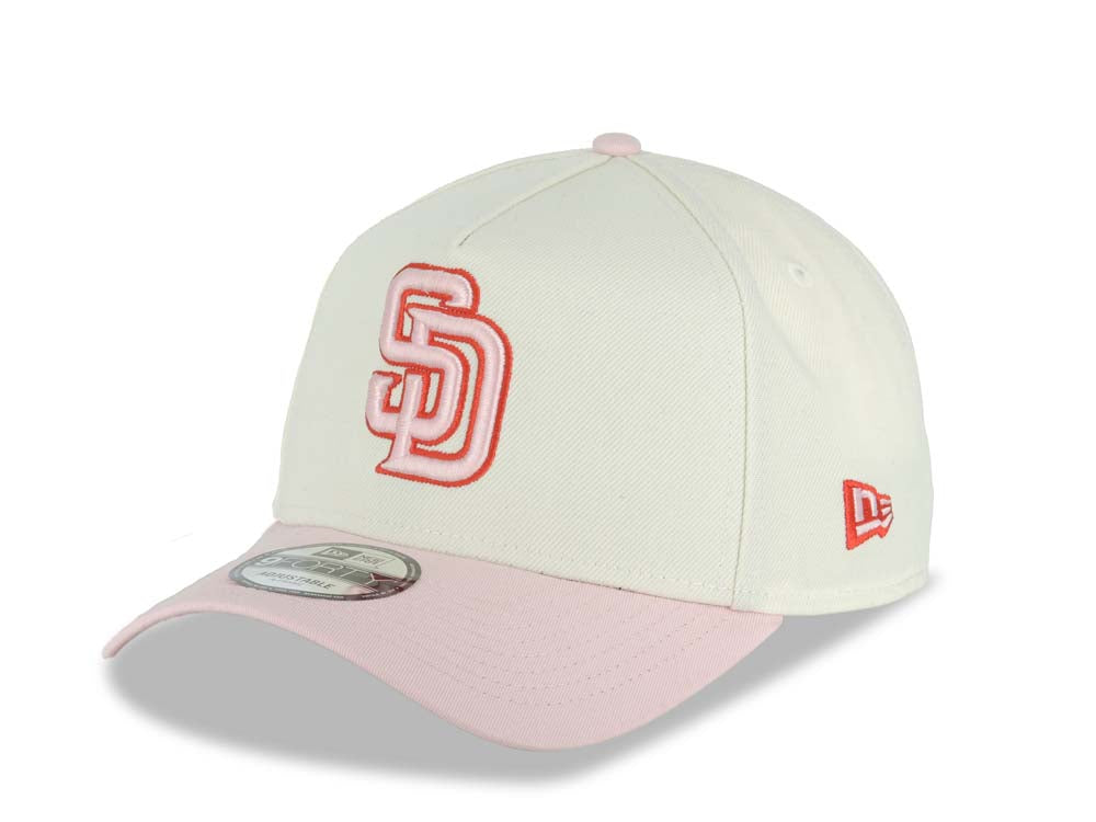 San Diego Padres New Era MLB 9FORTY 940 Adjustable A-Frame Cap Hat Cream Crown Pink Visor Pink /Red Logo 1998 World Series Side Patch