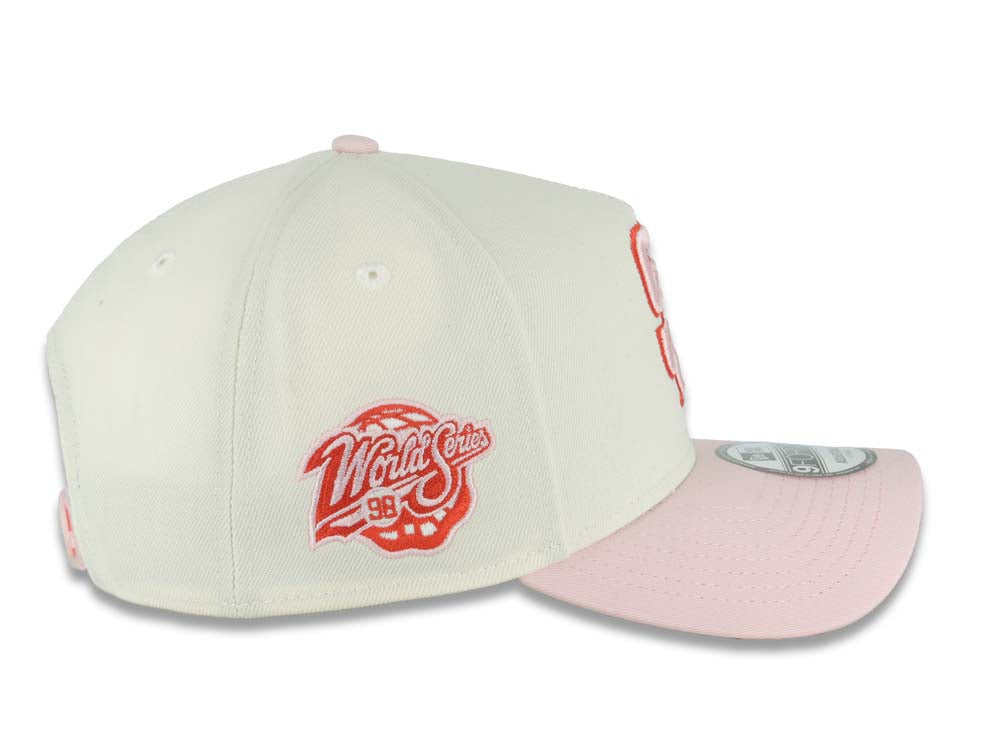 San Diego Padres New Era MLB 9FORTY 940 Adjustable A-Frame Cap Hat Cream Crown Pink Visor Pink /Red Logo 1998 World Series Side Patch