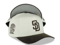 (Corduroy Visor) San Diego Padres New Era 9FORTY 940 Adjustable A-Frame Cap Hat Cream Crown Brown Visor Brown Logo 25th Anniversary Side Patch