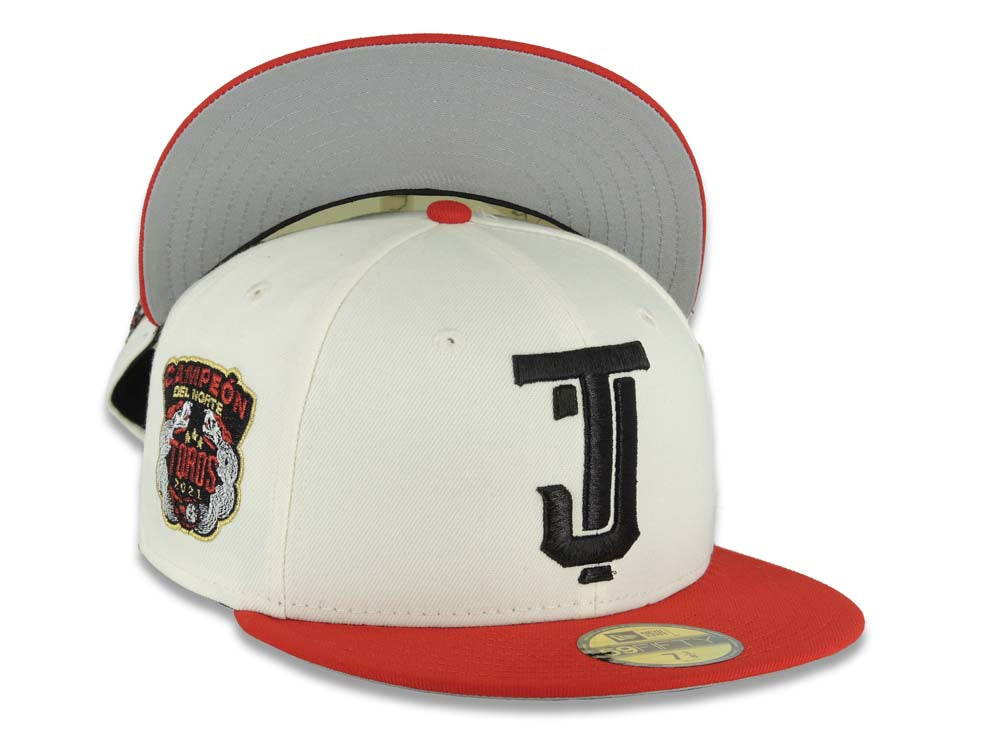 Tijuana Toros New Era LMB 59FIFTY 5950 Fitted Cap Hat Cream Crown Red Visor Black Logo 2021 Champeon Del Norte Side Patch