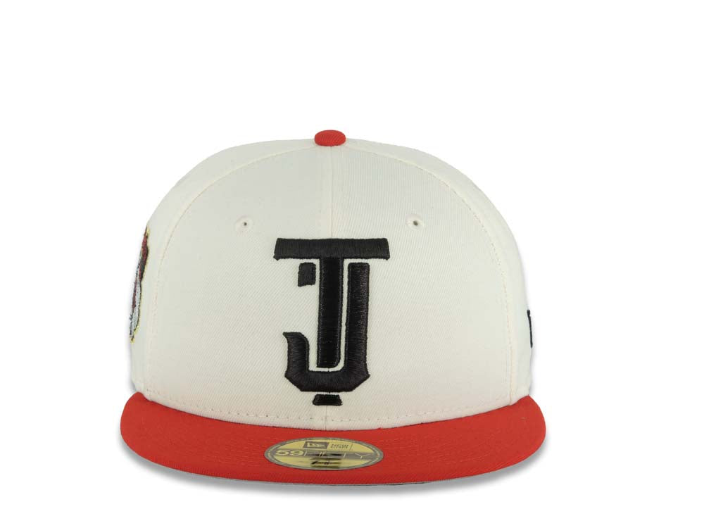 Tijuana Toros New Era LMB 59FIFTY 5950 Fitted Cap Hat Cream Crown Red Visor Black Logo 2021 Champeon Del Norte Side Patch
