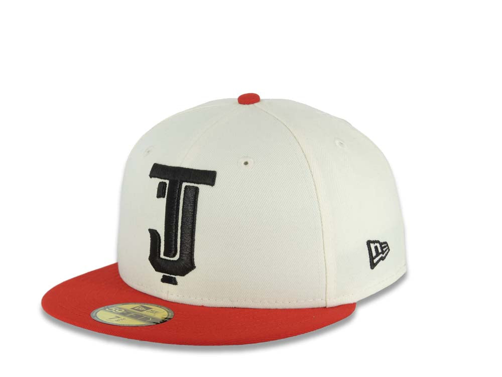 Tijuana Toros New Era LMB 59FIFTY 5950 Fitted Cap Hat Cream Crown Red Visor Black Logo 2021 Champeon Del Norte Side Patch