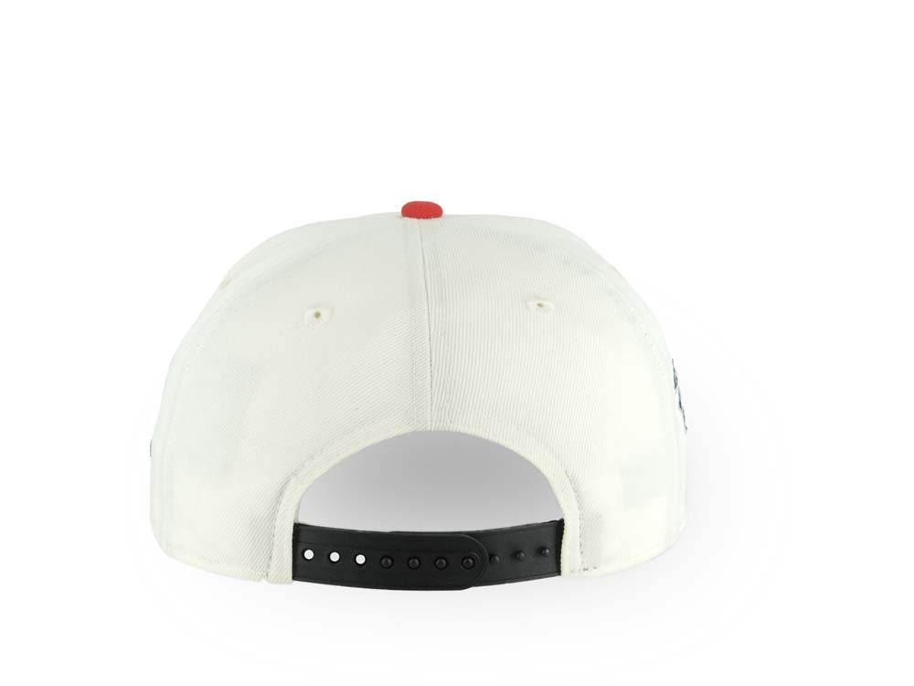 New York Yankees New Era MLB 9FORTY 940 Adjustable A-Frame Cap Hat Cream Crown Black Visor Black Logo 1998 World Series Side Patch Red UV