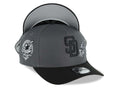 San Diego Padres New Era MLB 9FORTY 940 Adjustable A-Frame Cap Hat Dark Gray Crown Black Visor Black Logo With White Rose 40th Anniversary Side Patch