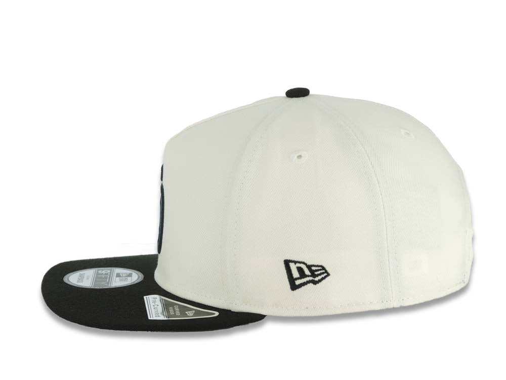 San Diego Padres New Era MLB 9FIFTY 950 A-Frame Snapback Cap Hat Cream Crown Black Visor Black Logo 25th Anniversary Side Patch
