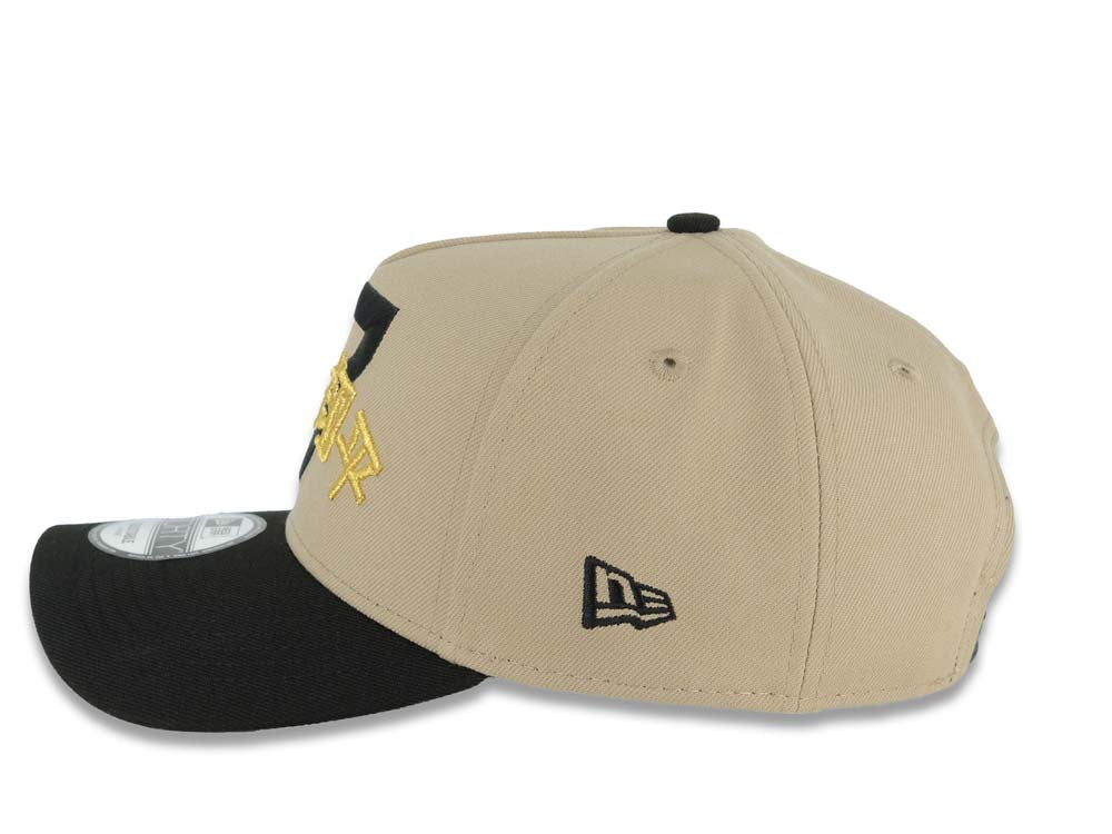 Los Angeles Dodgers New Era MLB 9FORTY 940 A-Frame Adjustable Cap Hat Khaki Crown Black Visor Black/Metallic Gold Script/Text Logo Shohei Ohtani 17 Side Patch