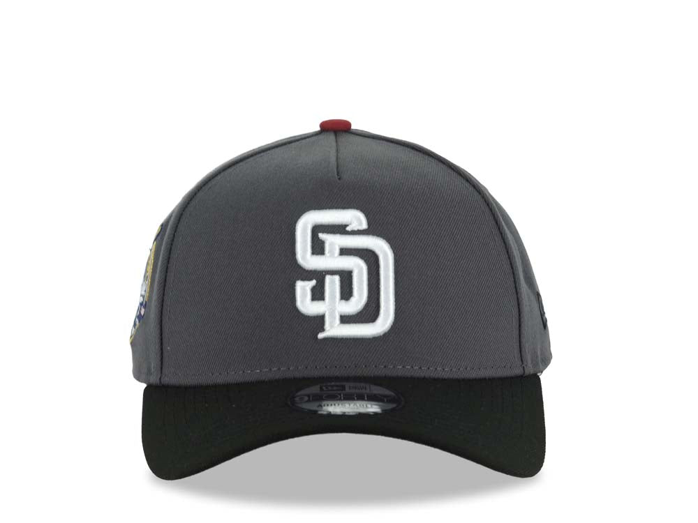 San Diego Padres New Era MLB 9FORTY 940 A-Frame Adjustable Cap Hat Dark Gray Crown Black Visor White Logo 40th Anniversary Side Patch