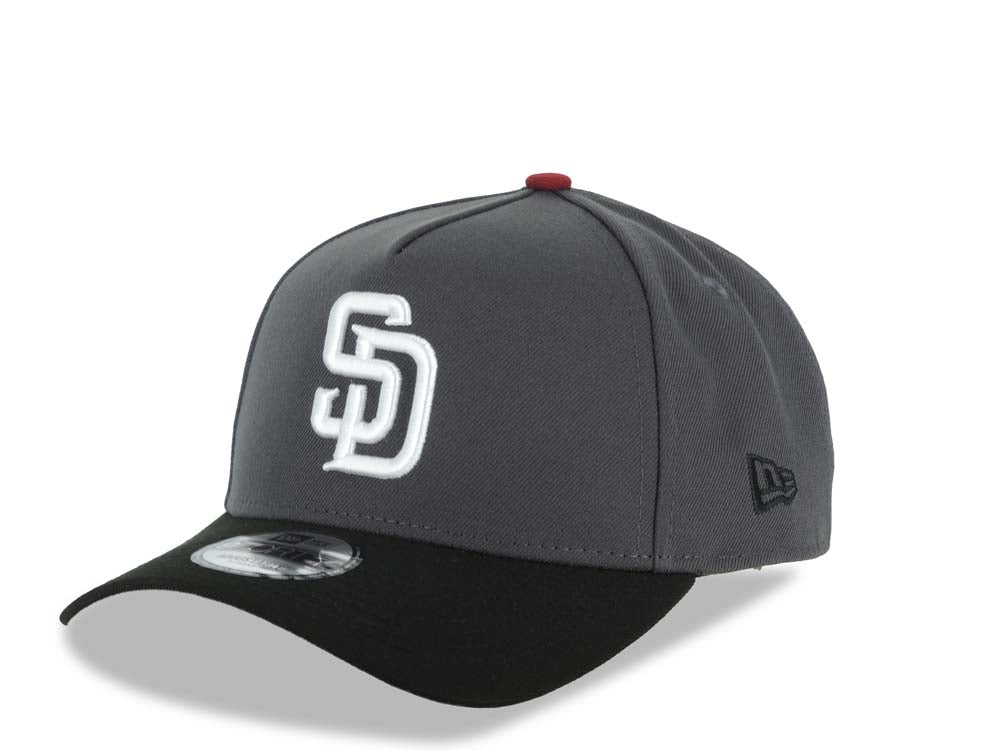 San Diego Padres New Era MLB 9FORTY 940 A-Frame Adjustable Cap Hat Dark Gray Crown Black Visor White Logo 40th Anniversary Side Patch