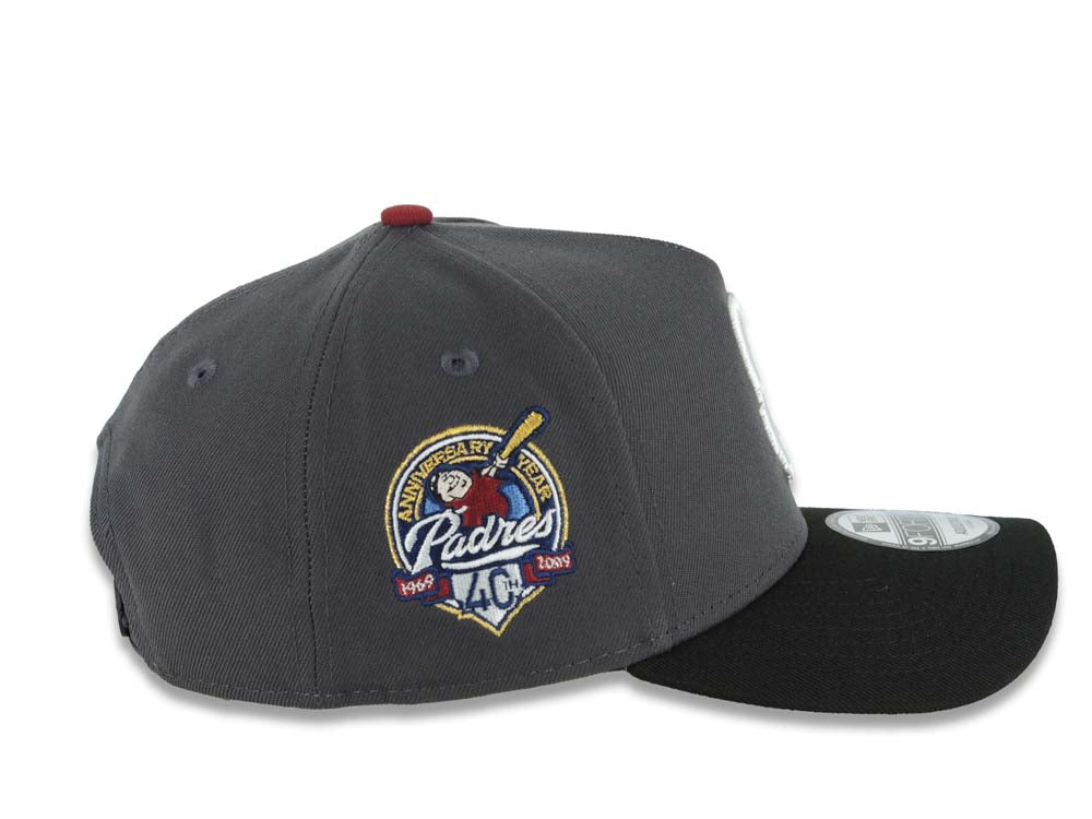 San Diego Padres New Era MLB 9FORTY 940 A-Frame Adjustable Cap Hat Dark Gray Crown Black Visor White Logo 40th Anniversary Side Patch