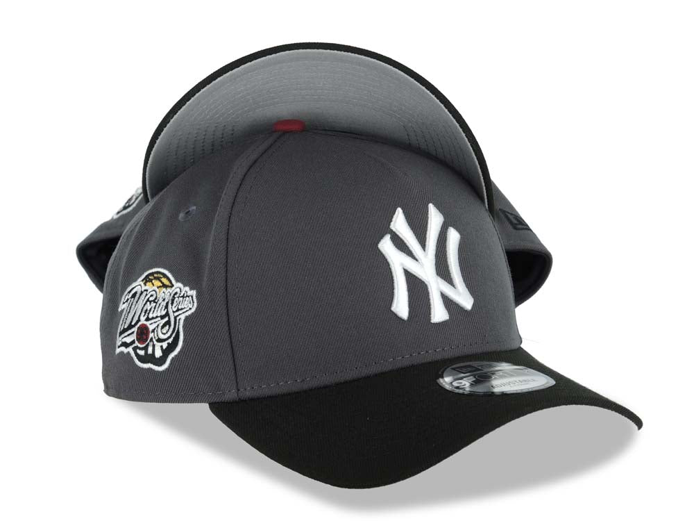 New York Yankees New Era MLB 9FORTY 940 A-Frame Adjustable Cap Hat Dark Gray Crown Black Visor White Logo 1998 World Series Side Patch
