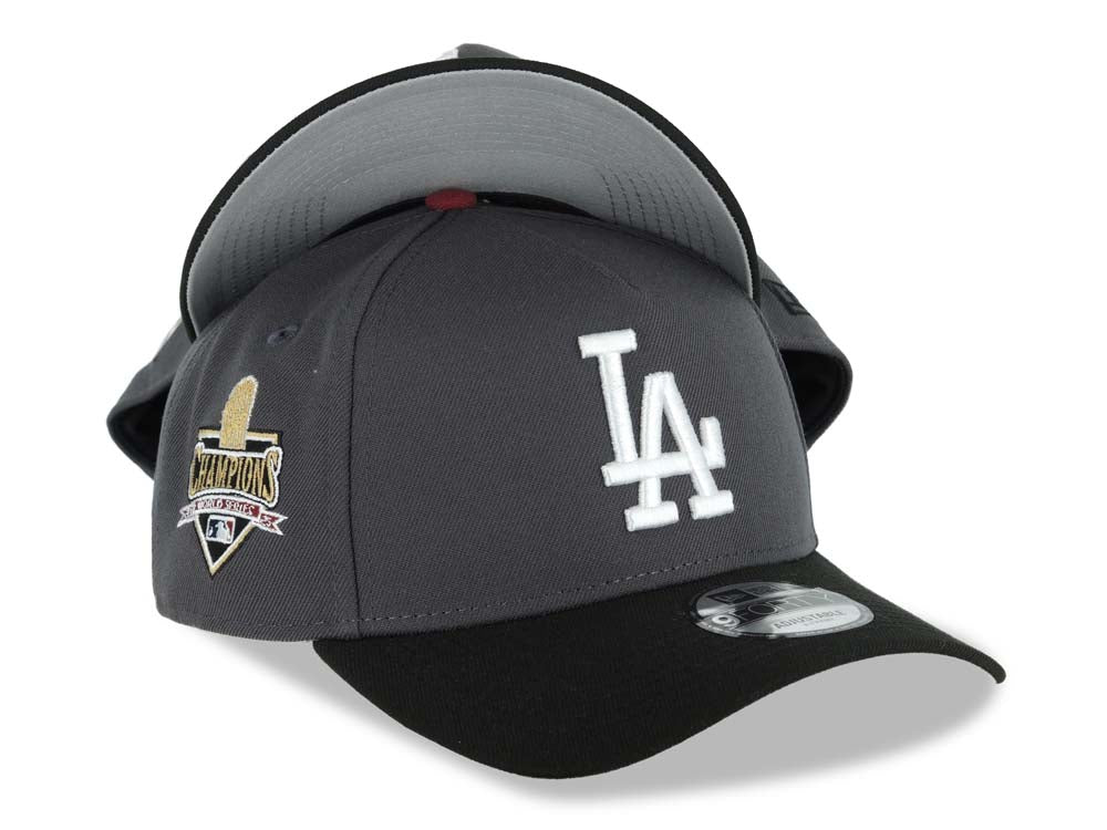 Los Angeles Dodgers New Era MLB 9FORTY 940 A-Frame Adjustable Cap Hat Dark Gray Crown Black Visor White Logo 2025 World Series Champions Side Patch