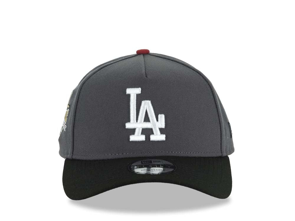 Los Angeles Dodgers New Era MLB 9FORTY 940 A-Frame Adjustable Cap Hat Dark Gray Crown Black Visor White Logo 2025 World Series Champions Side Patch