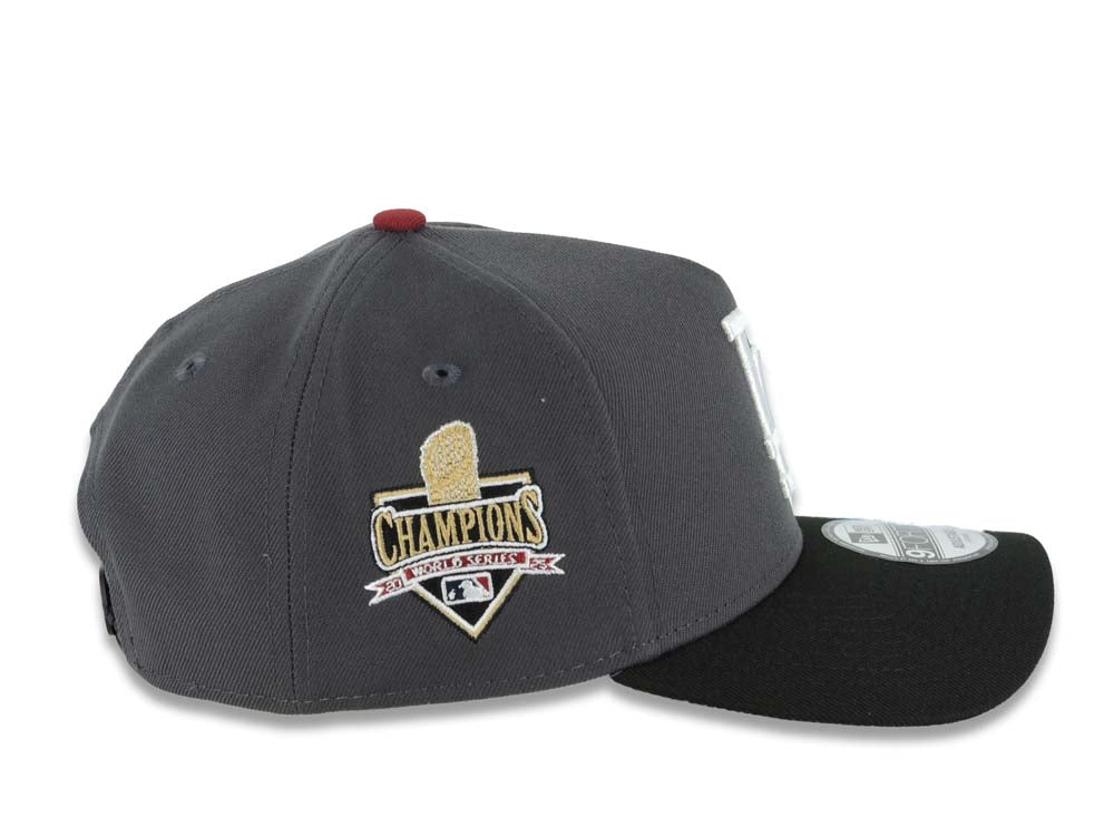 Los Angeles Dodgers New Era MLB 9FORTY 940 A-Frame Adjustable Cap Hat Dark Gray Crown Black Visor White Logo 2025 World Series Champions Side Patch