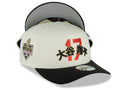 Los Angeles Dodgers New Era MLB 9FORTY 940 A-Frame Adjustable Cap Hat Cream Crown Black Visor Red/Metallic Gold/Black 17 Japan Text Logo 2025 World Series Champions Patch