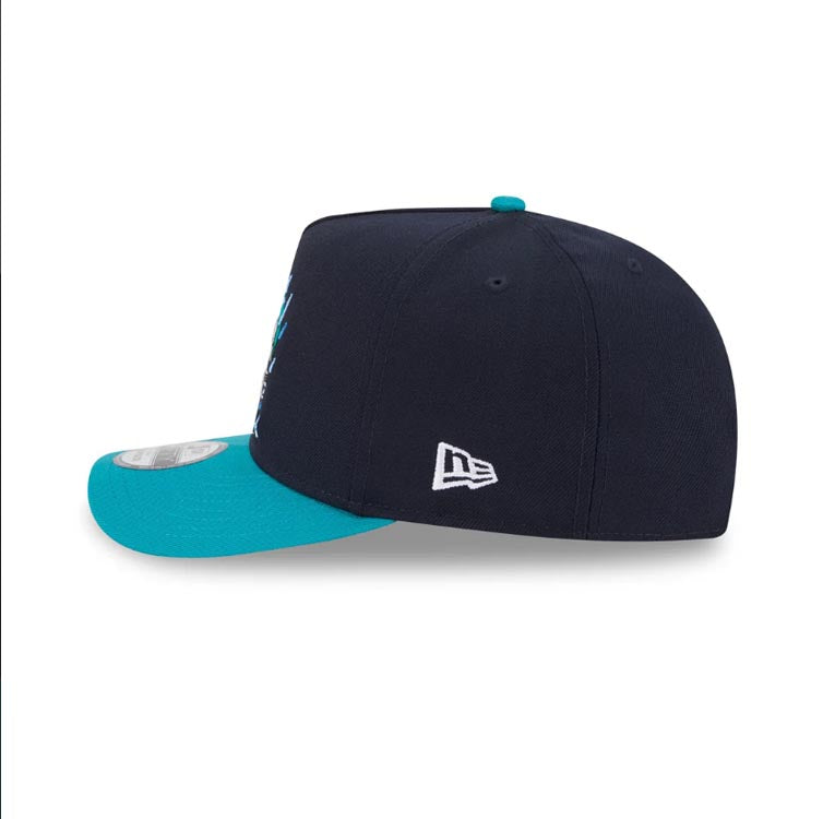Seattle Mariners New Era MLB 9FORTY 940 Snapback A-Frame Cap Hat Navy Blue Crown Teal Visor Team Color Logo Rain Cartoon