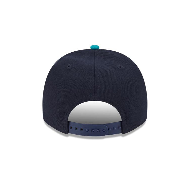 Seattle Mariners New Era MLB 9FORTY 940 Snapback A-Frame Cap Hat Navy Blue Crown Teal Visor Team Color Logo Rain Cartoon