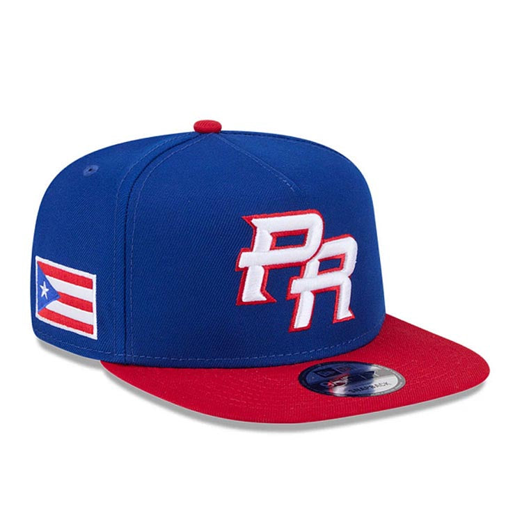 Puerto Rico New Era WBC World Baseball Classic 9FIFTY 950 Snapback A-Frame Cap Hat Royal Blue Crown Red Visor Team Color Logo Puerto Rico Flag Side Patch