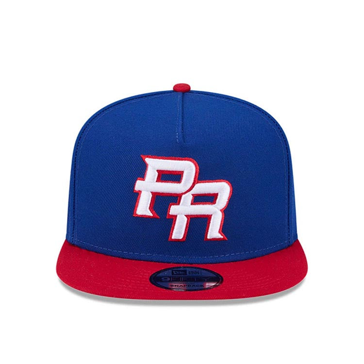 Puerto Rico New Era WBC World Baseball Classic 9FIFTY 950 Snapback A-Frame Cap Hat Royal Blue Crown Red Visor Team Color Logo Puerto Rico Flag Side Patch