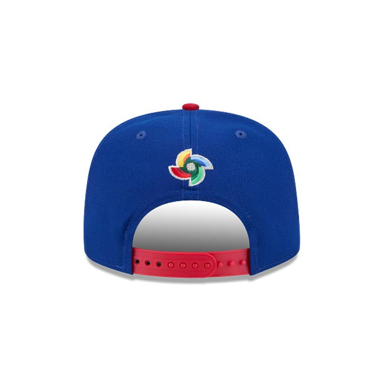 Puerto Rico New Era WBC World Baseball Classic 9FIFTY 950 Snapback A-Frame Cap Hat Royal Blue Crown Red Visor Team Color Logo Puerto Rico Flag Side Patch