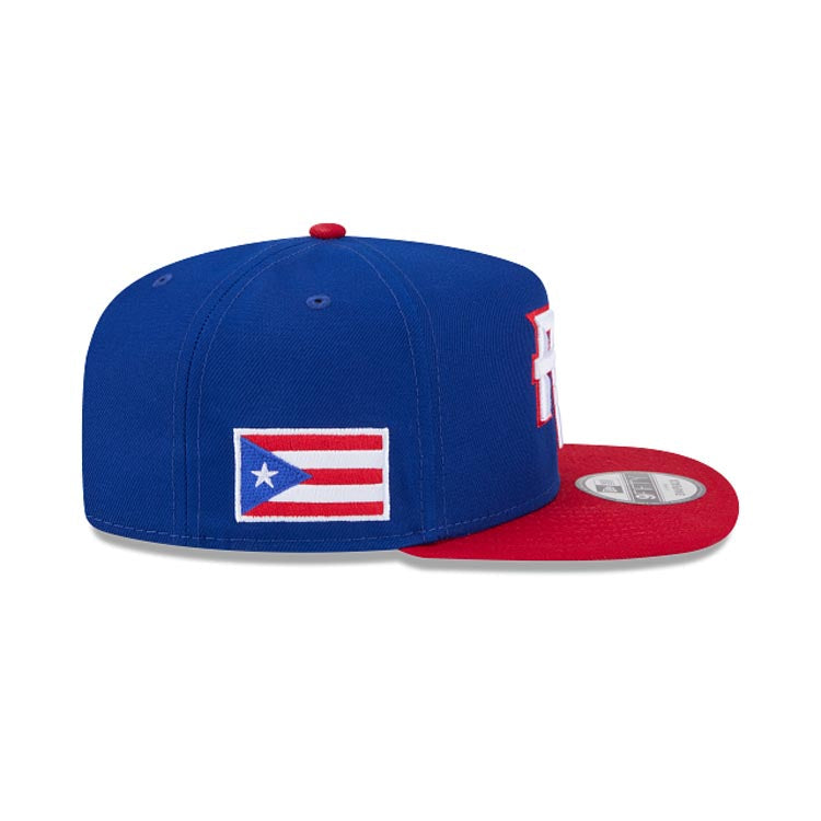 Puerto Rico New Era WBC World Baseball Classic 9FIFTY 950 Snapback A-Frame Cap Hat Royal Blue Crown Red Visor Team Color Logo Puerto Rico Flag Side Patch