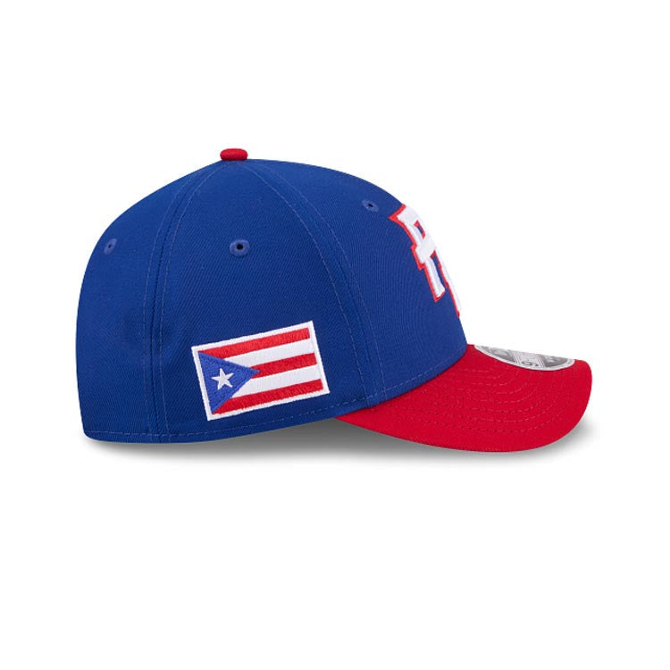 Puerto Rico New Era WBC World Baseball Classic 9FORTY 940 Adjustable Cap Hat Royal Blue Crown Red Visor Team Color Logo Puerto Rico Flag Side Patch