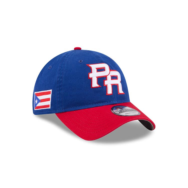 Puerto Rico New Era WBC World Baseball Classic 9TWENTY 920 Adjustable Cap Hat Royal Blue Crown Red Visor Team Color Logo Puerto Rico Flag Side Patch