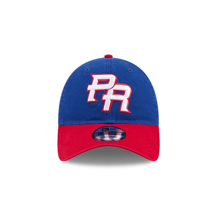 Puerto Rico New Era WBC World Baseball Classic 9TWENTY 920 Adjustable Cap Hat Royal Blue Crown Red Visor Team Color Logo Puerto Rico Flag Side Patch