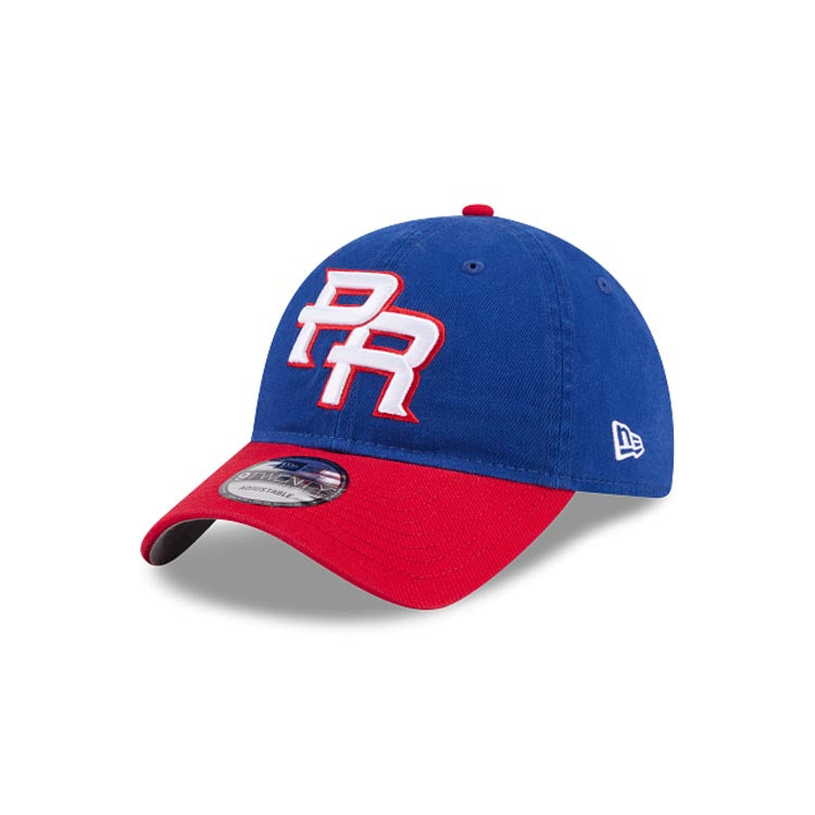 Puerto Rico New Era WBC World Baseball Classic 9TWENTY 920 Adjustable Cap Hat Royal Blue Crown Red Visor Team Color Logo Puerto Rico Flag Side Patch