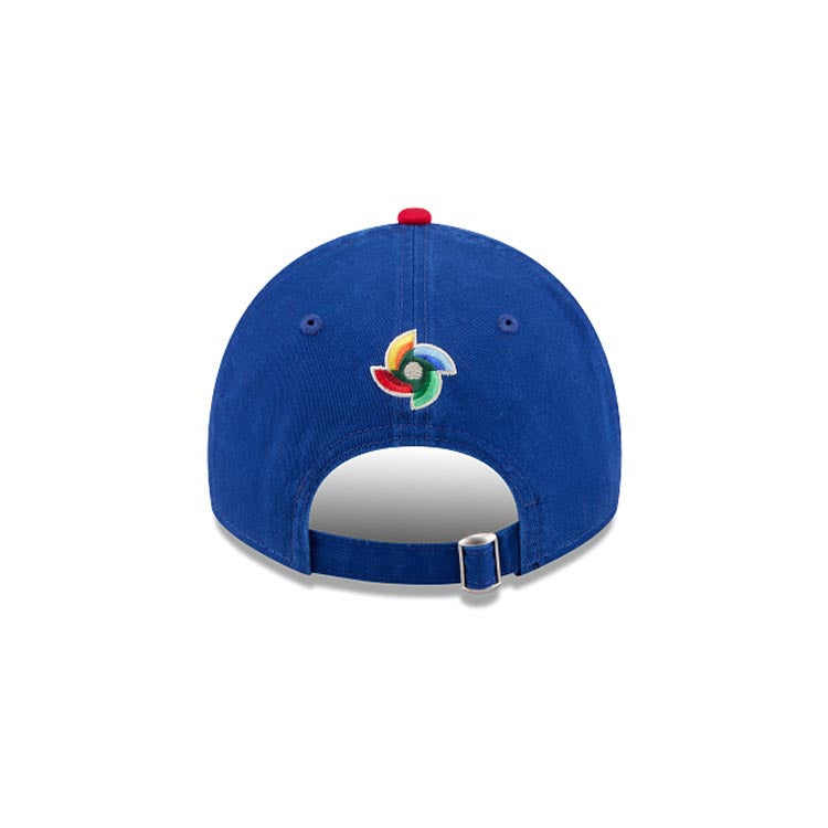 Puerto Rico New Era WBC World Baseball Classic 9TWENTY 920 Adjustable Cap Hat Royal Blue Crown Red Visor Team Color Logo Puerto Rico Flag Side Patch