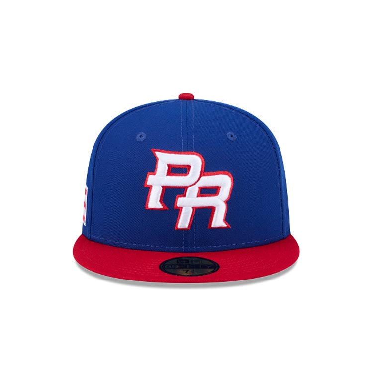 Puerto Rico New Era WBC World Baseball Classic 59FIFTY 5950 Fitted Cap Hat Royal Blue Crown Red Visor Team Color Logo Puerto Rico Flag Side Patch
