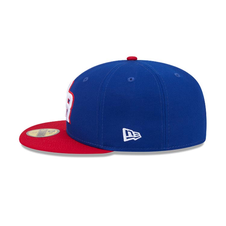 Puerto Rico New Era WBC World Baseball Classic 59FIFTY 5950 Fitted Cap Hat Royal Blue Crown Red Visor Team Color Logo Puerto Rico Flag Side Patch
