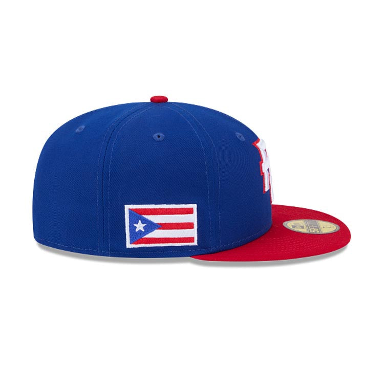 Puerto Rico New Era WBC World Baseball Classic 59FIFTY 5950 Fitted Cap Hat Royal Blue Crown Red Visor Team Color Logo Puerto Rico Flag Side Patch