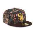 San Diego Padres New Era MLB 59FIFTY 5950 Fitted Cap Hat Leaves Camo Crown Brown Visor Yellow Logo 50th Anniversary Side Patch