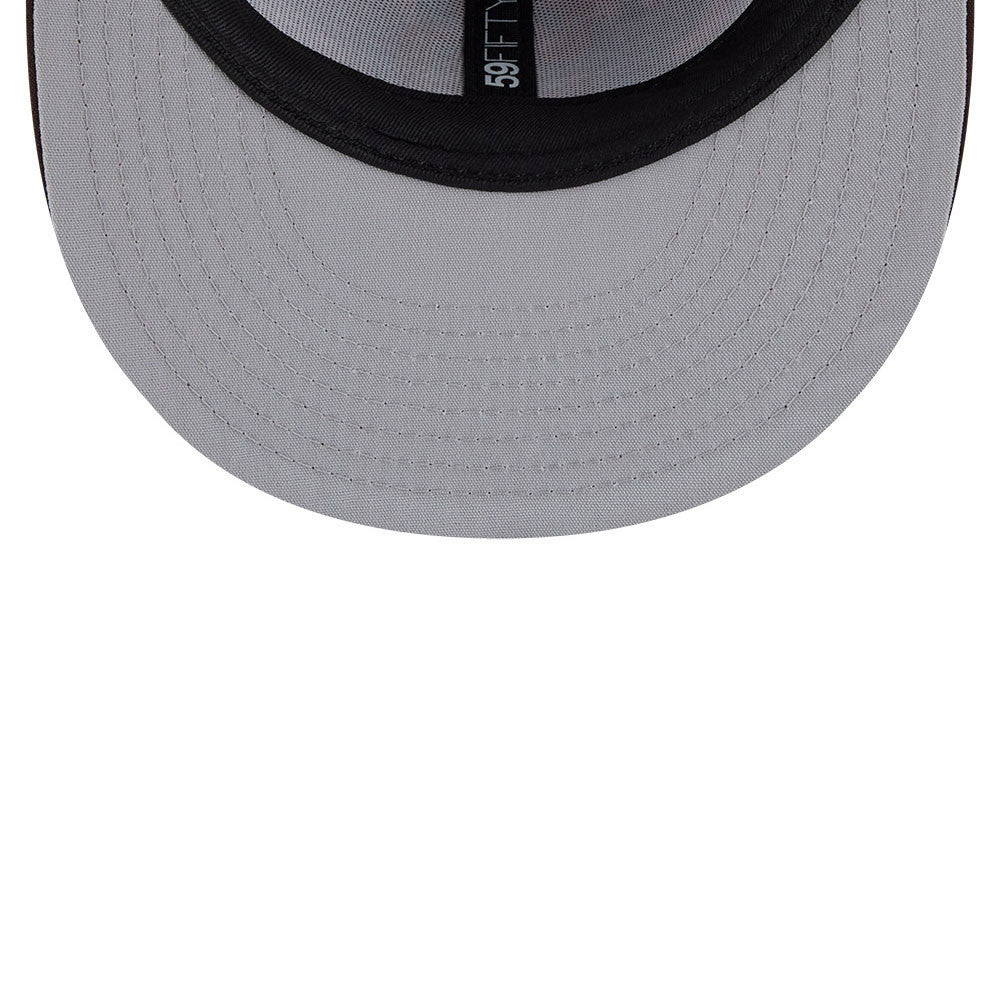 San Diego Padres New Era MLB 59FIFTY 5950 Fitted Cap Hat Leaves Camo Crown Brown Visor Yellow Logo 50th Anniversary Side Patch