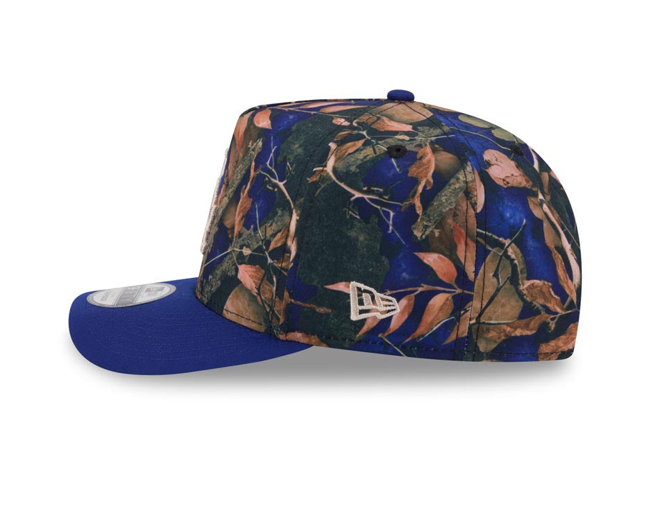 Los Angeles Dodgers New Era MLB 9FORTY 940 A-Frame Snapback Cap Hat Leaves Camo Crown Royal Blue Visor Tan Logo 50th Anniversary Patch