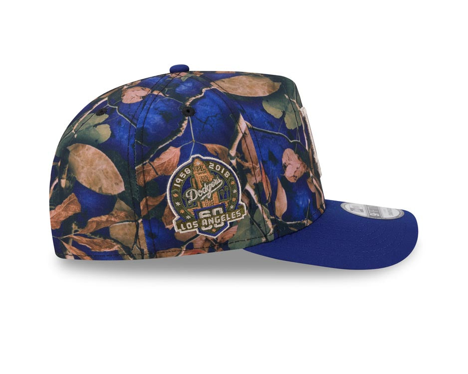Los Angeles Dodgers New Era MLB 9FORTY 940 A-Frame Snapback Cap Hat Leaves Camo Crown Royal Blue Visor Tan Logo 50th Anniversary Patch