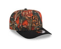 San Diego Padres New Era MLB 9FIFTY 950 A-Frame Snapback Cap Hat Leaves Camo Crown Black Visor Black/Orange Logo 50th Anniversary Side Patch