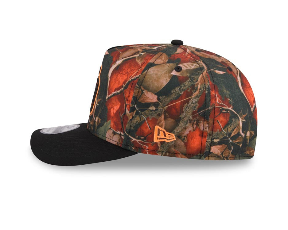 San Diego Padres New Era MLB 9FIFTY 950 A-Frame Snapback Cap Hat Leaves Camo Crown Black Visor Black/Orange Logo 50th Anniversary Side Patch