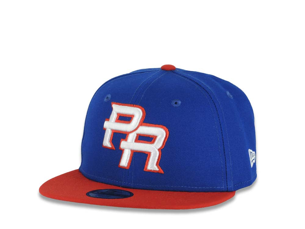 (Youth)Puerto Rico New Era 9FIFTY 950 Kid Snapback Cap Hat Ligh Royal Blue Crown Red Visor Red/White Logo Puerto Rico Flag Side Patch Gray UV