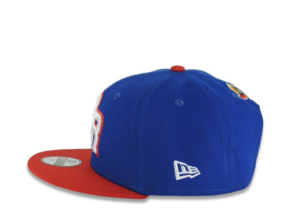(Youth)Puerto Rico New Era 9FIFTY 950 Kid Snapback Cap Hat Ligh Royal Blue Crown Red Visor Red/White Logo Puerto Rico Flag Side Patch Gray UV