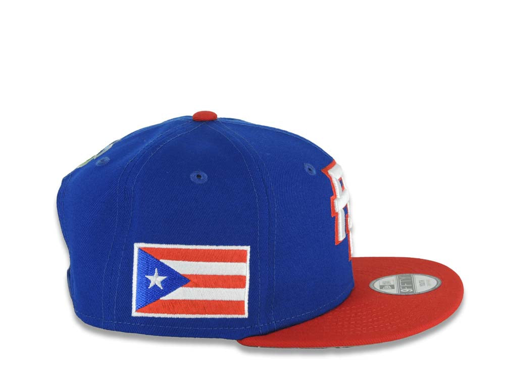 (Youth)Puerto Rico New Era 9FIFTY 950 Kid Snapback Cap Hat Ligh Royal Blue Crown Red Visor Red/White Logo Puerto Rico Flag Side Patch Gray UV